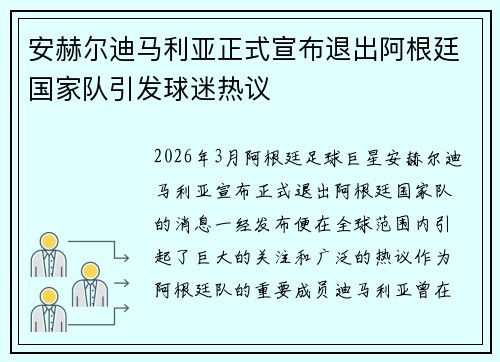 安赫尔迪马利亚正式宣布退出阿根廷国家队引发球迷热议